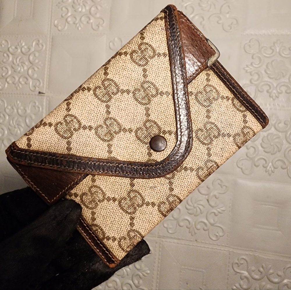 Gucci GG Canvas Envelope Coin, Card Holder,Antique Authentic Wallet From The 60s